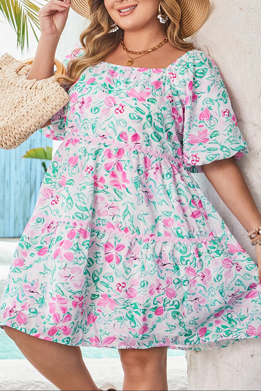 Luna | Women's Floral Recycled Polyester Mini Dress, Puff Sleeve Plus Size Dress