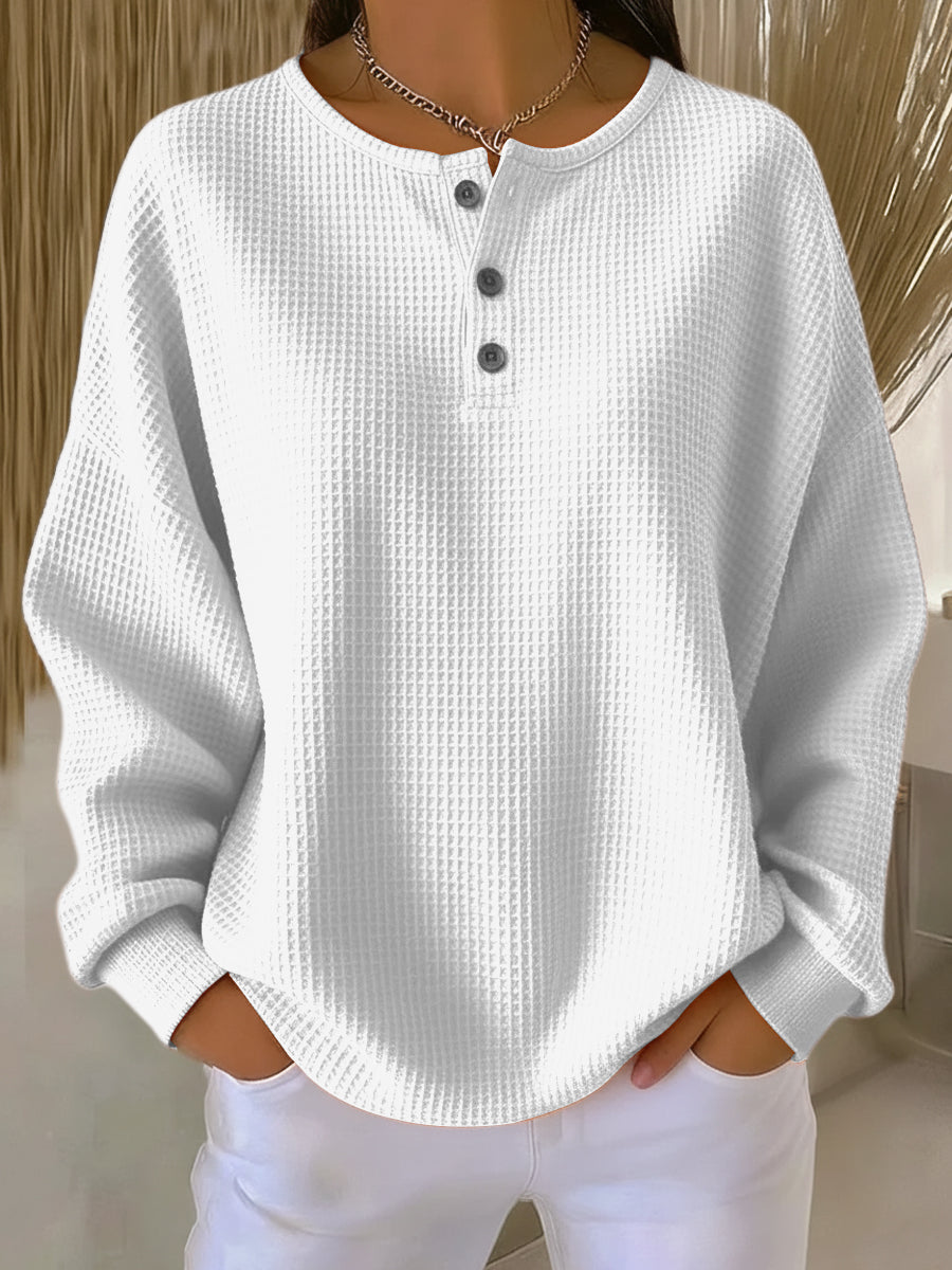 Selena | Women's Crew Neck Pullover Sweater, Soft Ribbed Side Button Knit