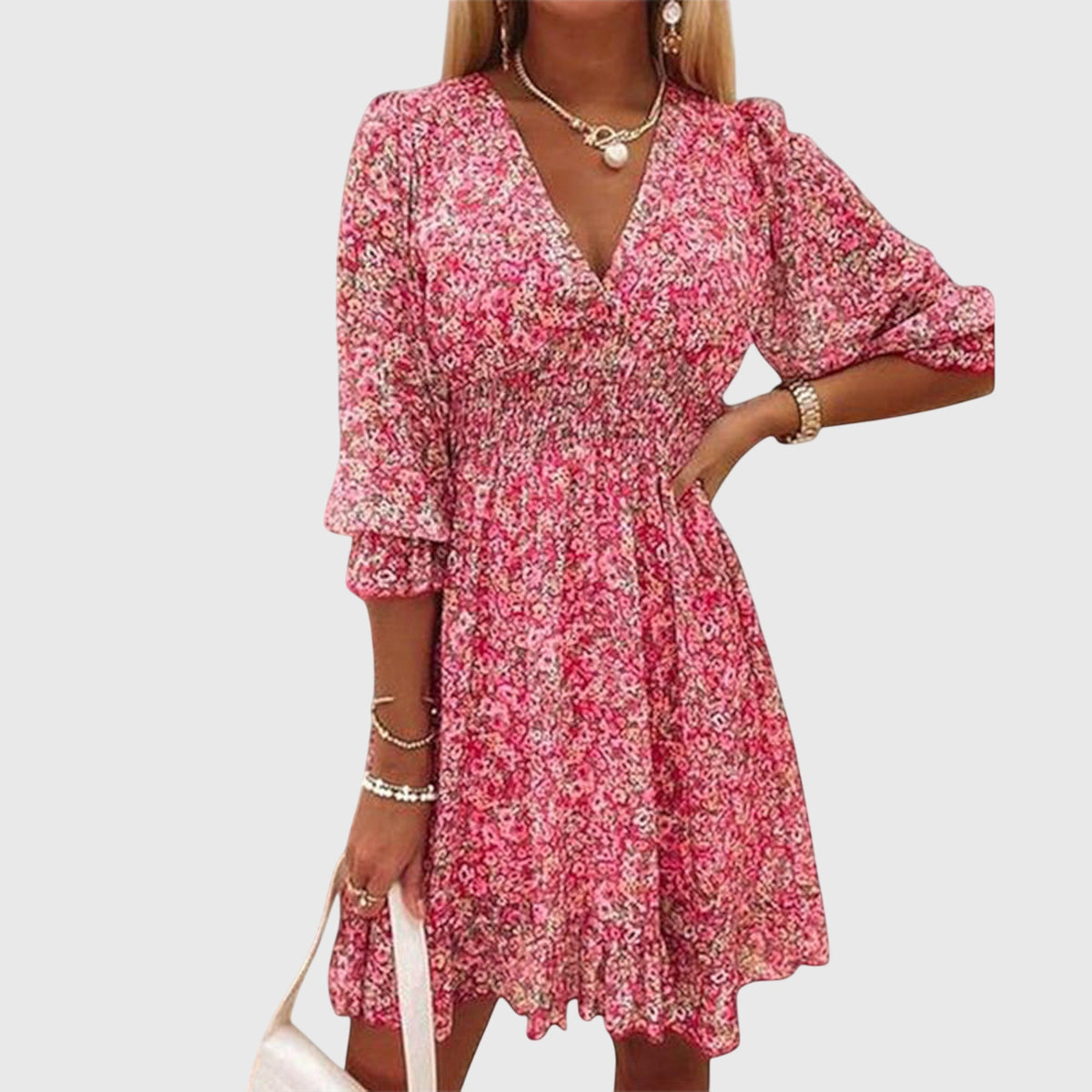 Elisa | Women's Floral Puff Sleeve Mini Dress, Lightweight Summer Dress