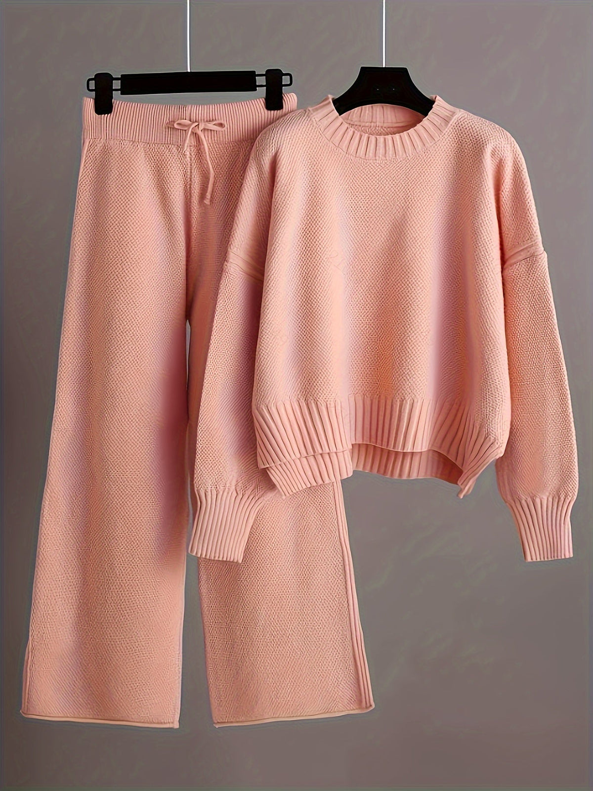 Emily | Women's Knit Two-Piece Loungewear Set, Ribbed Sweater and Wide-Leg Trousers