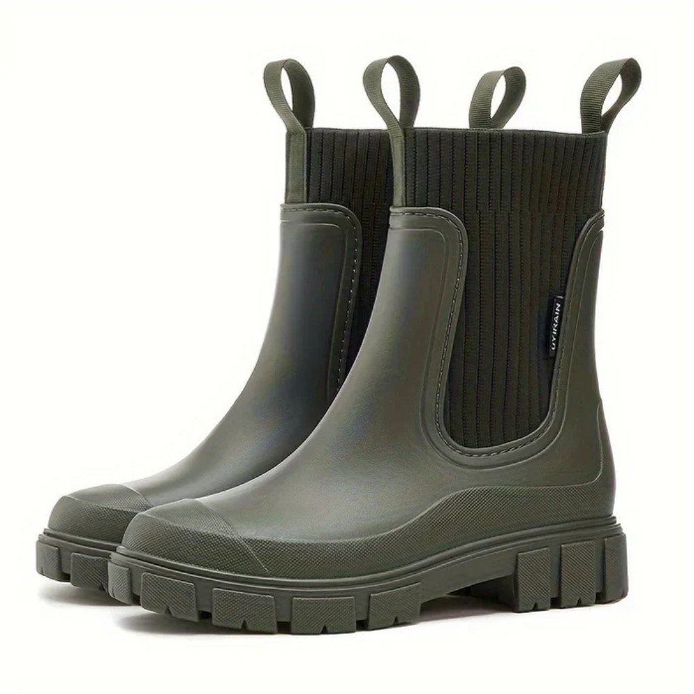 Irina | Women's Waterproof Rubber Rain Boots, Non-Slip Elastic-Panel Chelsea Boots
