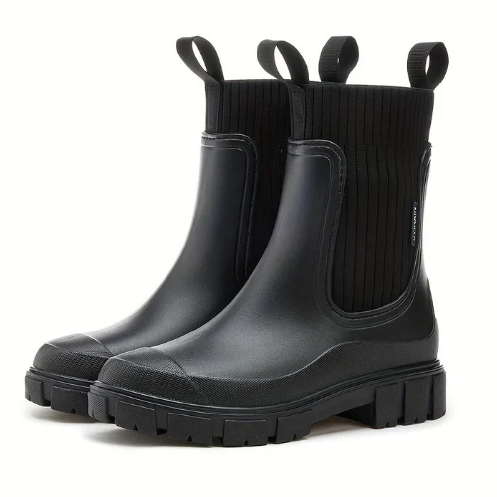Irina | Women's Waterproof Rubber Rain Boots, Non-Slip Elastic-Panel Chelsea Boots