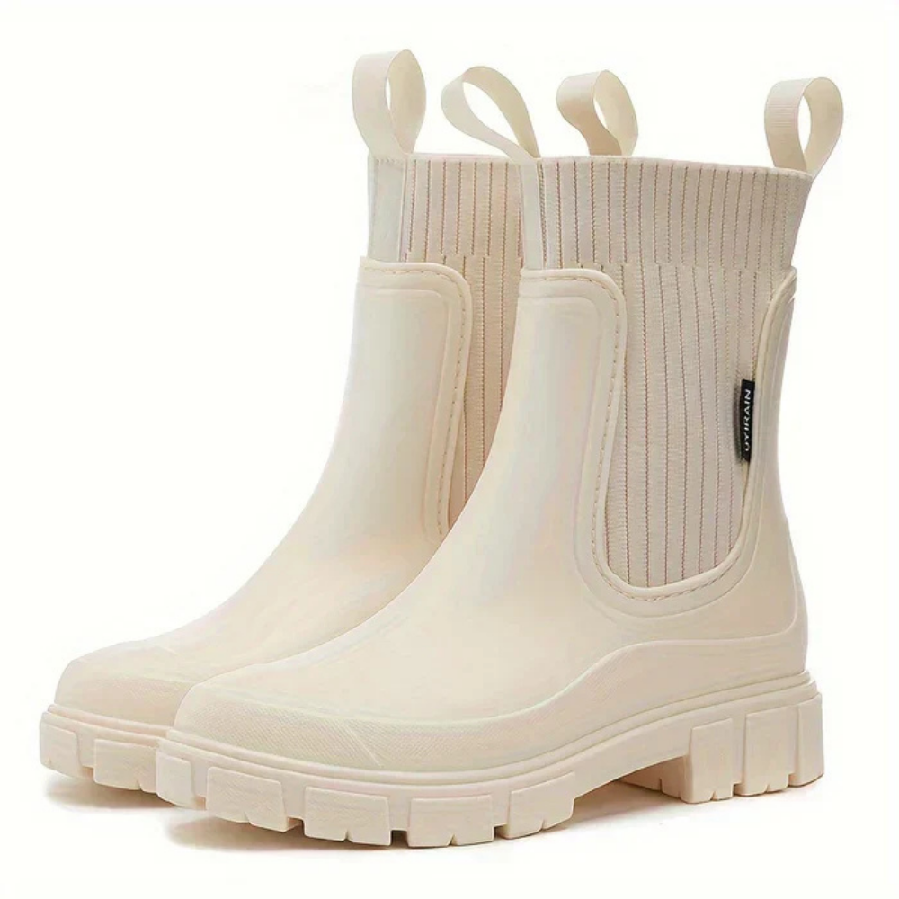 Irina | Women's Waterproof Rubber Rain Boots, Non-Slip Elastic-Panel Chelsea Boots