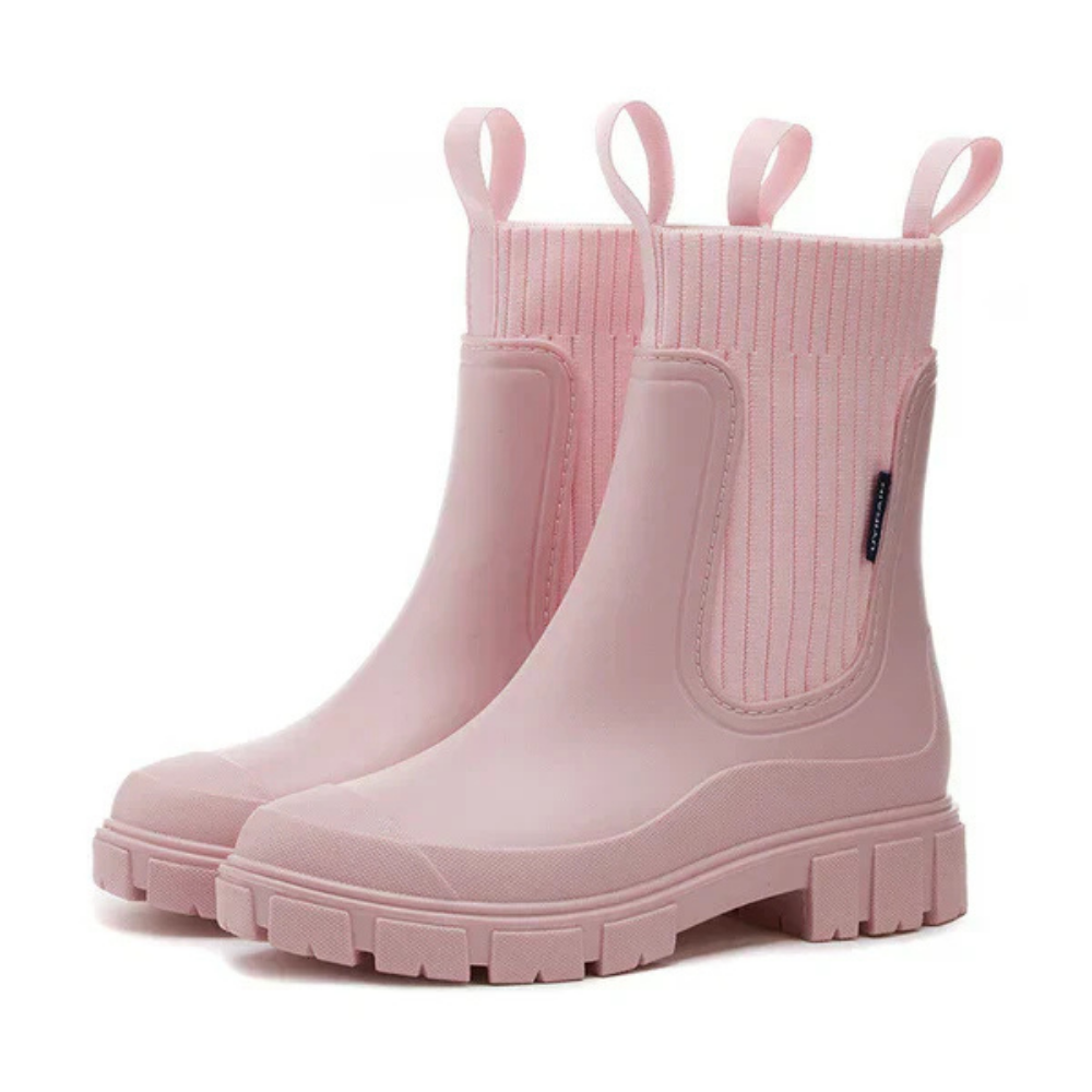 Irina | Women's Waterproof Rubber Rain Boots, Non-Slip Elastic-Panel Chelsea Boots