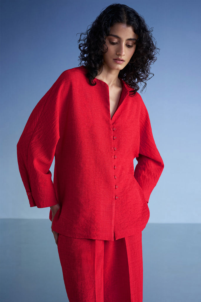 Women's Linen Co-ord Set – Buttoned Shirt & Wide-Leg Pants