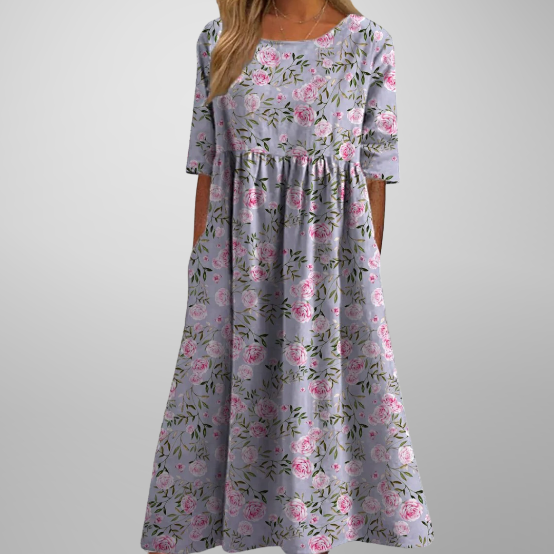 Gail | Women's Relaxed Floral Midi Dress, Lightweight Flowy Day Dress for Brunch