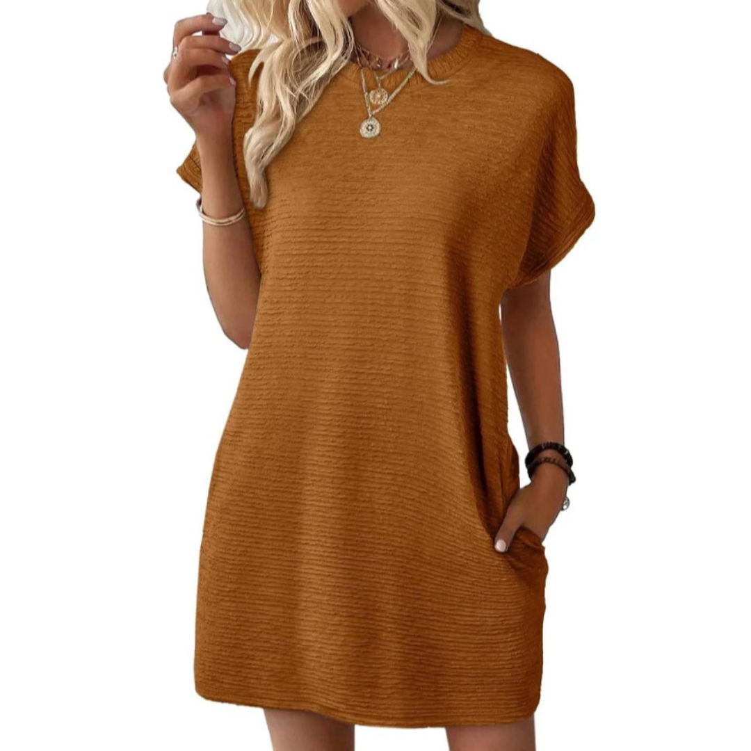 EVASHA | Women's Minimalist Round Neck Summer Dress, Lightweight Casual Day Dress