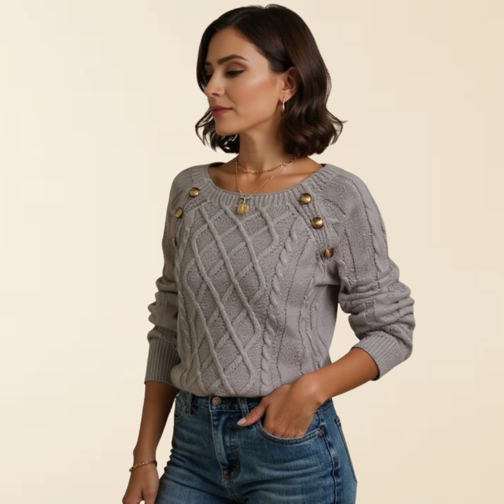 Mea | Women's Button Shoulder Sweater, Warm Lightweight Breathable Knit