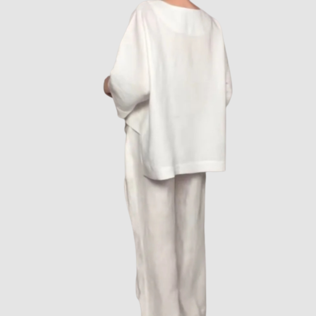 Vina | Women's Relaxed Two-Piece Set, Asymmetrical Top and Wide-Leg Pants Outfit