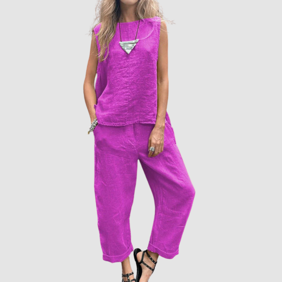Suzette | Women's Lightweight Two-Piece Set, Sleeveless Top and Wide-Leg Pants