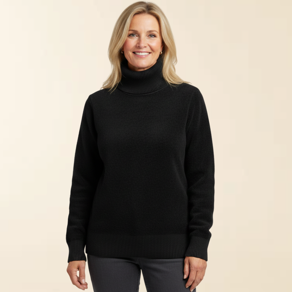 Anna | Women's Lined Turtleneck Sweater, Warm Stretch Knit Winter Pullover