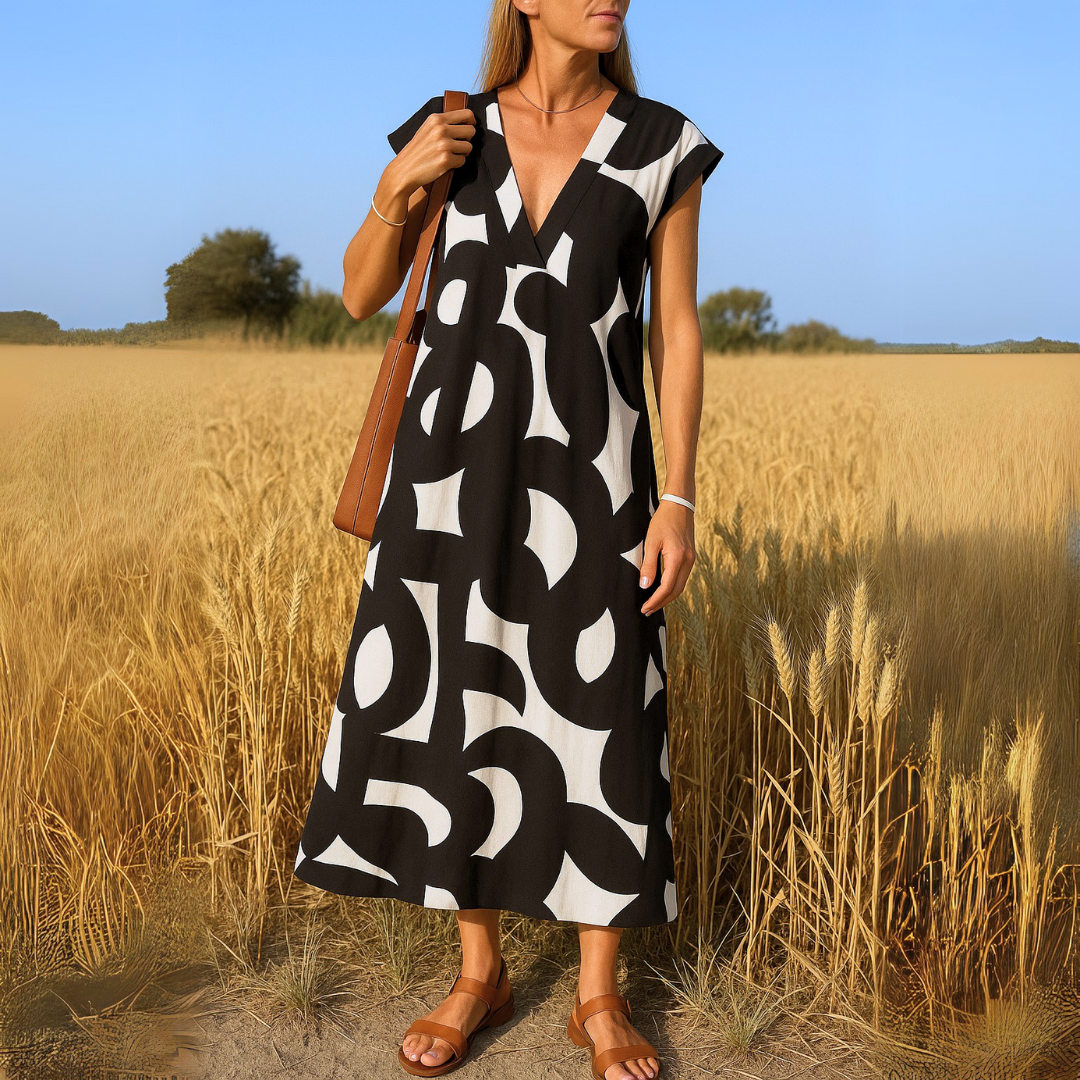 Valérie | Women's V-Neck Dress, Lightweight Printed Flowy Dress for Everyday