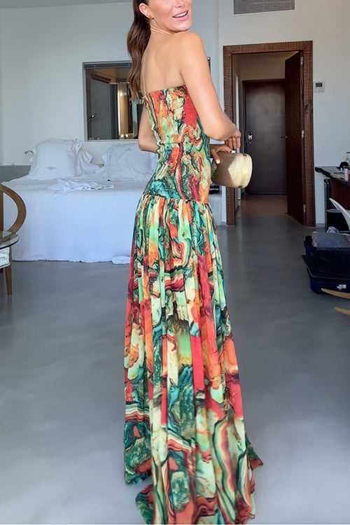 Sienna | Women's Strapless Cotton Blend Maxi Dress, Smocked Ombre Swing Dress