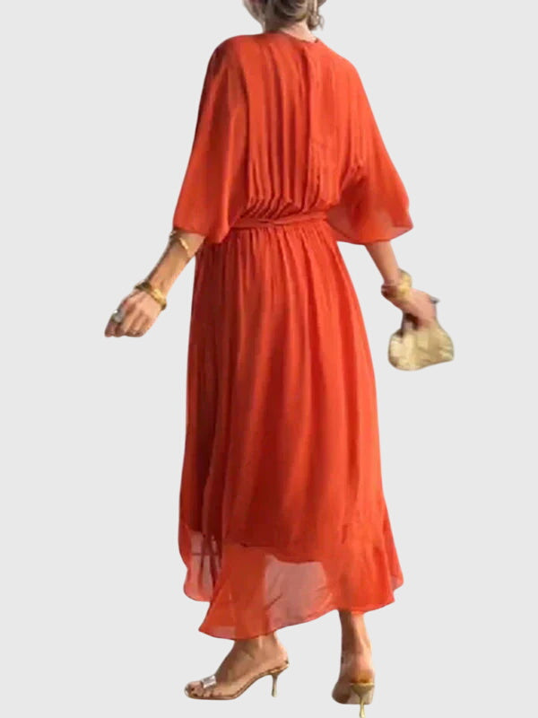 Bethany | Women's V-Neck Midi Dress, Lightweight Flowing Wedding Guest Dress