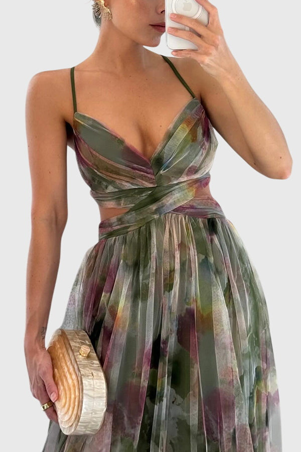Giselle | Women's Floral Maxi Dress, Crisscross Strap High-Waisted Summer Dress