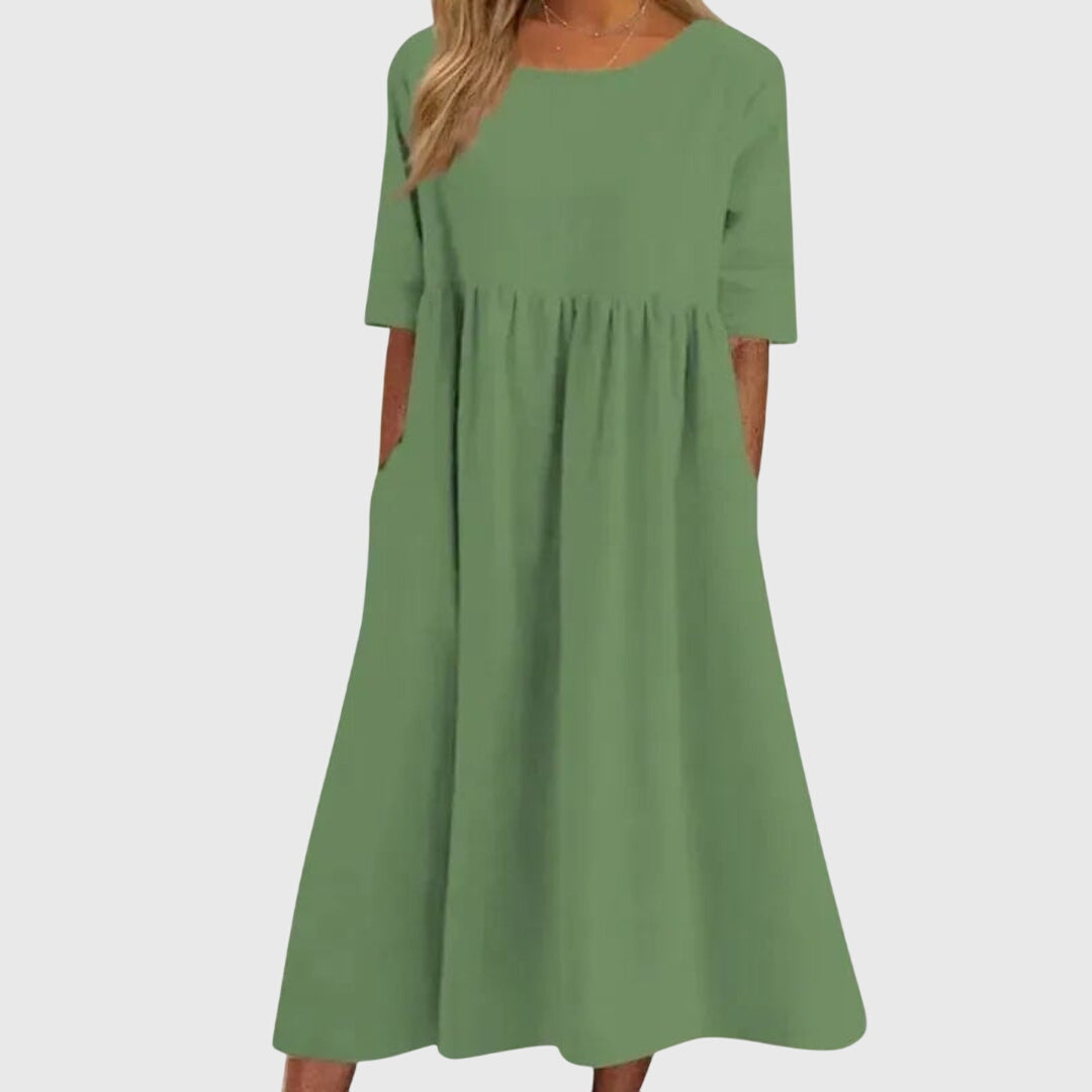 Haisley | Women's Elegant Short Sleeve Dress, Flattering Midi Day to Night Dress