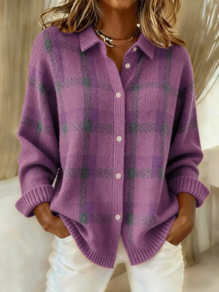 Danique | Women's Retro Plaid Acrylic Blend Sweater, Warm Knit Winter Sweater