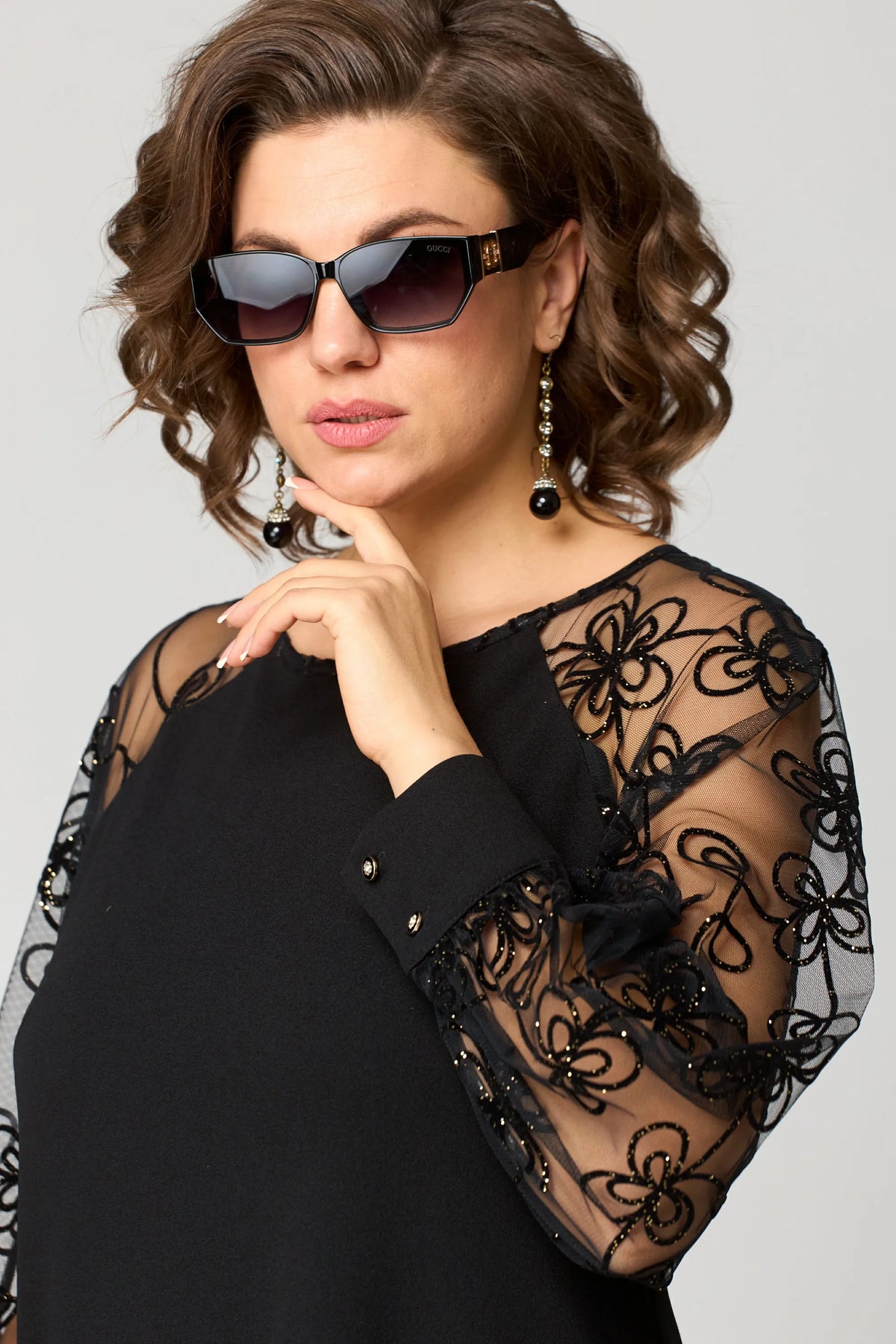 Edris | Women's Embroidered Mesh Sleeve A-Line Dress, Floral Round Neck Occasion Dress