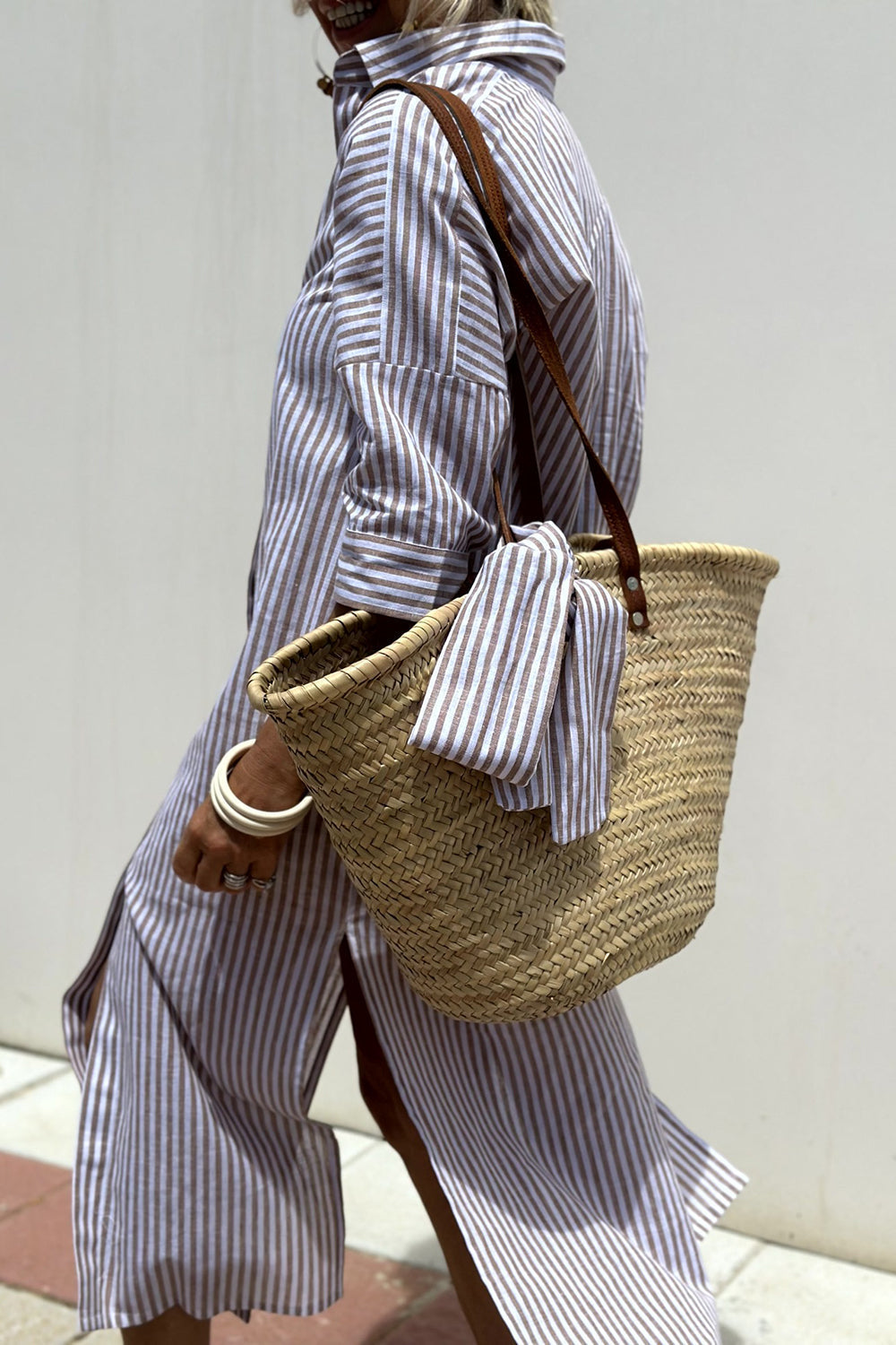 Sophia | Women's Striped Shirt Dress, V-Neck Relaxed Dress for Beach and City