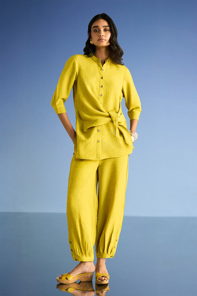 Women's Linen Wide-Leg Pants & Side-Tie Top Co-ord Set