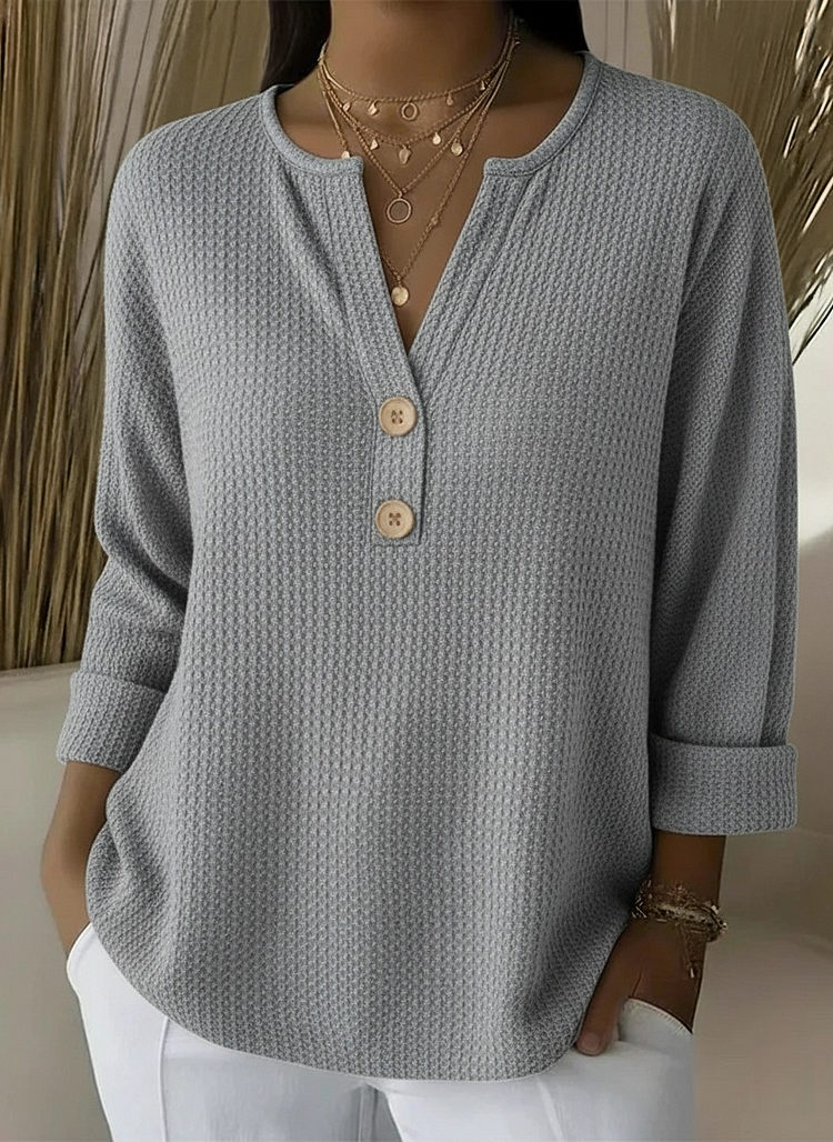 Giselle | Women's Textured Button Neck Sweater, Relaxed Fit Everyday Knit