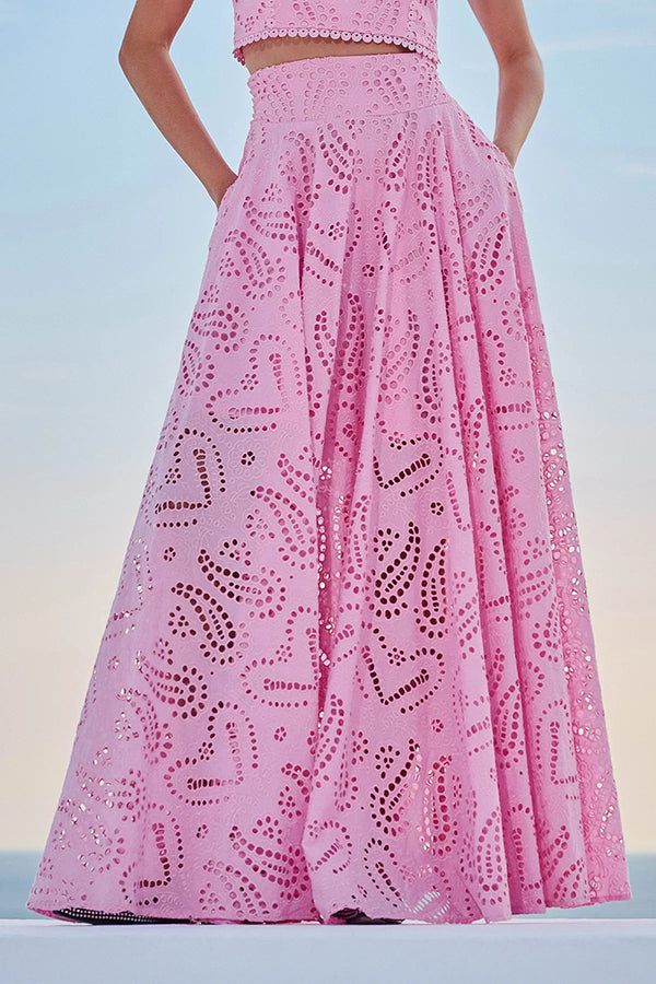 Larissa | Women's Two-Piece Skirt Set, Embroidered Crop Top and High-Waist Maxi Skirt