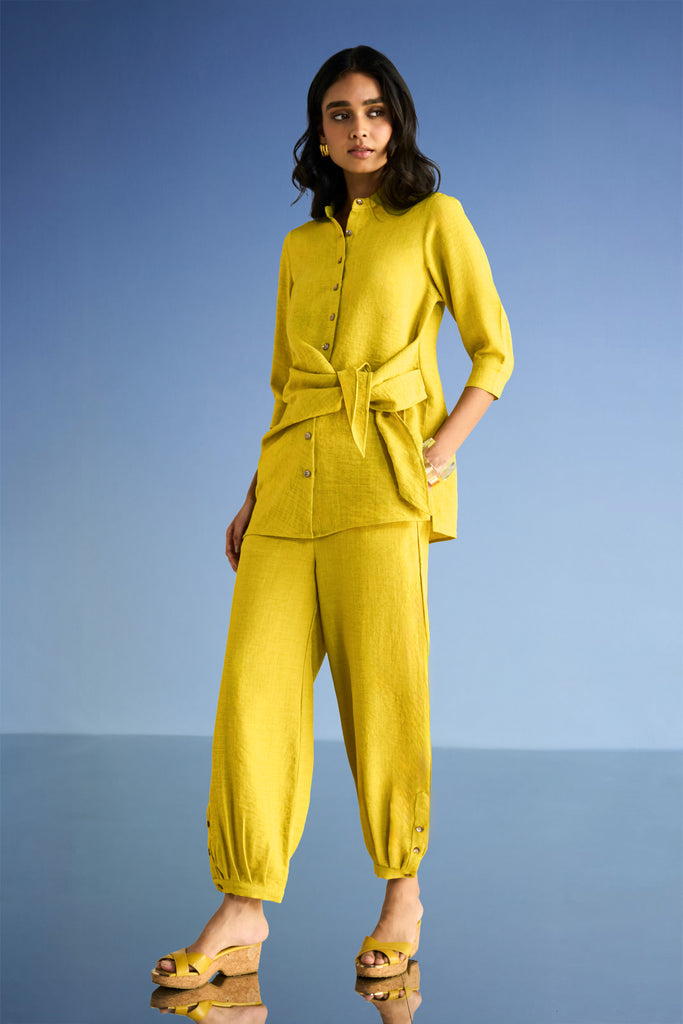 Women's Linen Wide-Leg Pants & Side-Tie Top Co-ord Set