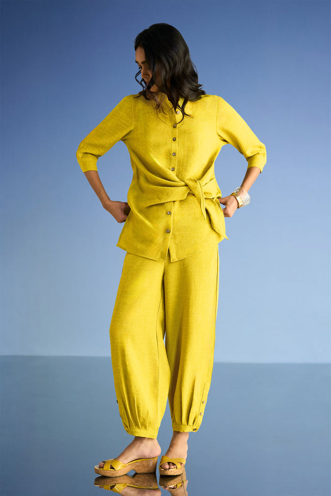 Women's Linen Wide-Leg Pants & Side-Tie Top Co-ord Set