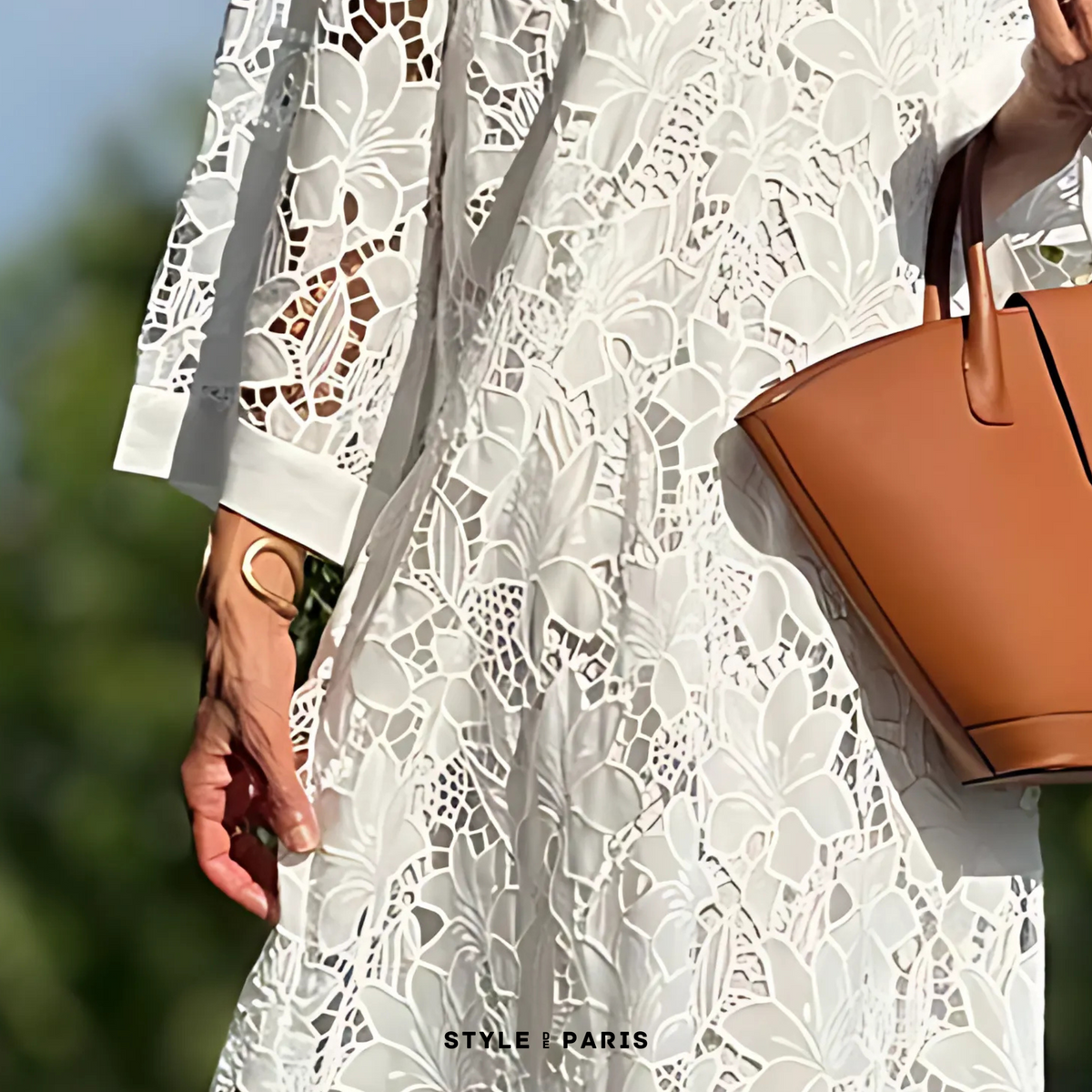 Isabelle | Women's All-Over Lace Midi Dress, Three-Quarter Sleeve Occasion Dress