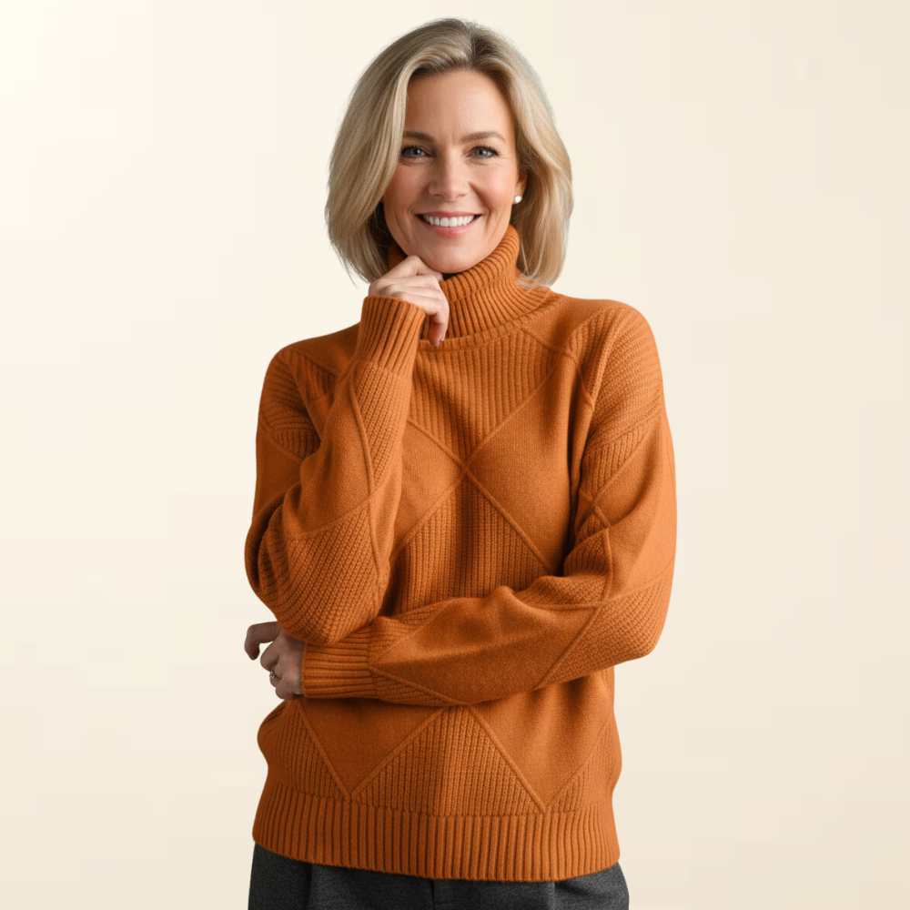 Elise | Women's Textured Knit Turtleneck Sweater, High Collar Winter Pullover