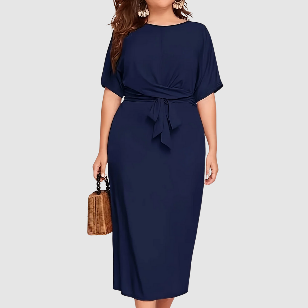 Margaux Lane | Women's Tie Waist Draped Midi Dress, Relaxed Sleeve Fall Dress