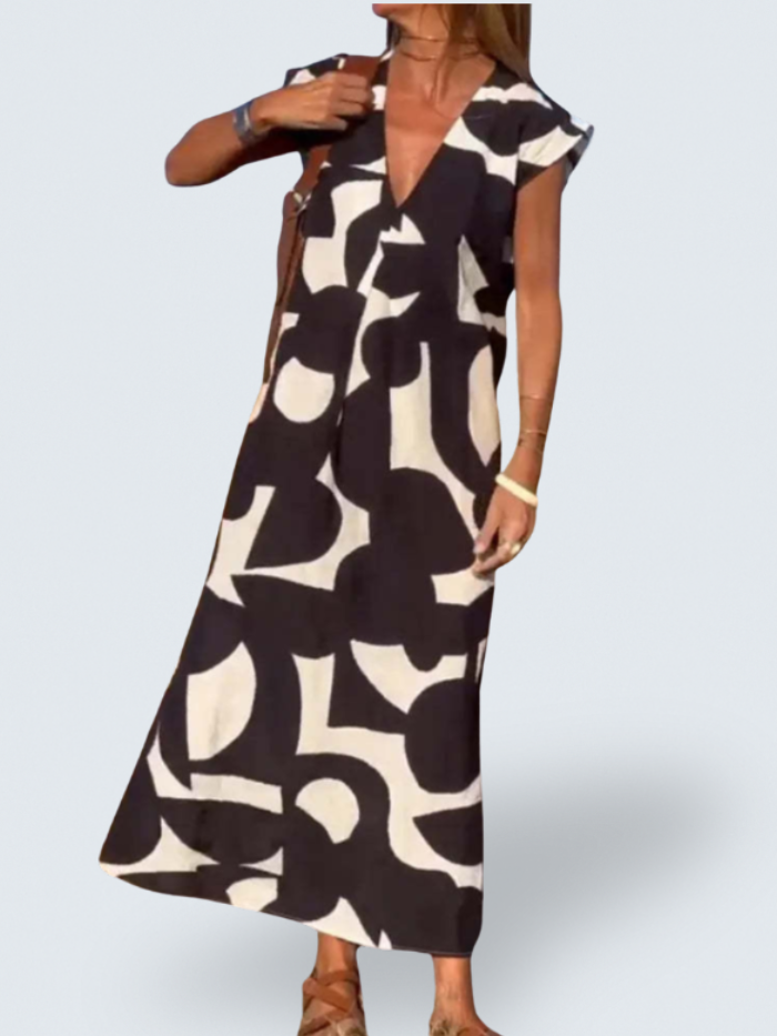 Valérie | Women's V-Neck Dress, Lightweight Printed Flowy Dress for Everyday