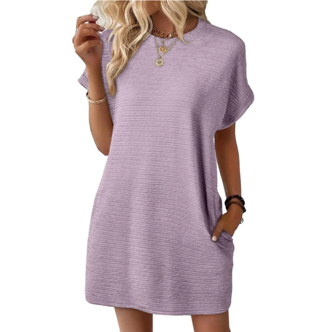 EVASHA | Women's Minimalist Round Neck Summer Dress, Lightweight Casual Day Dress