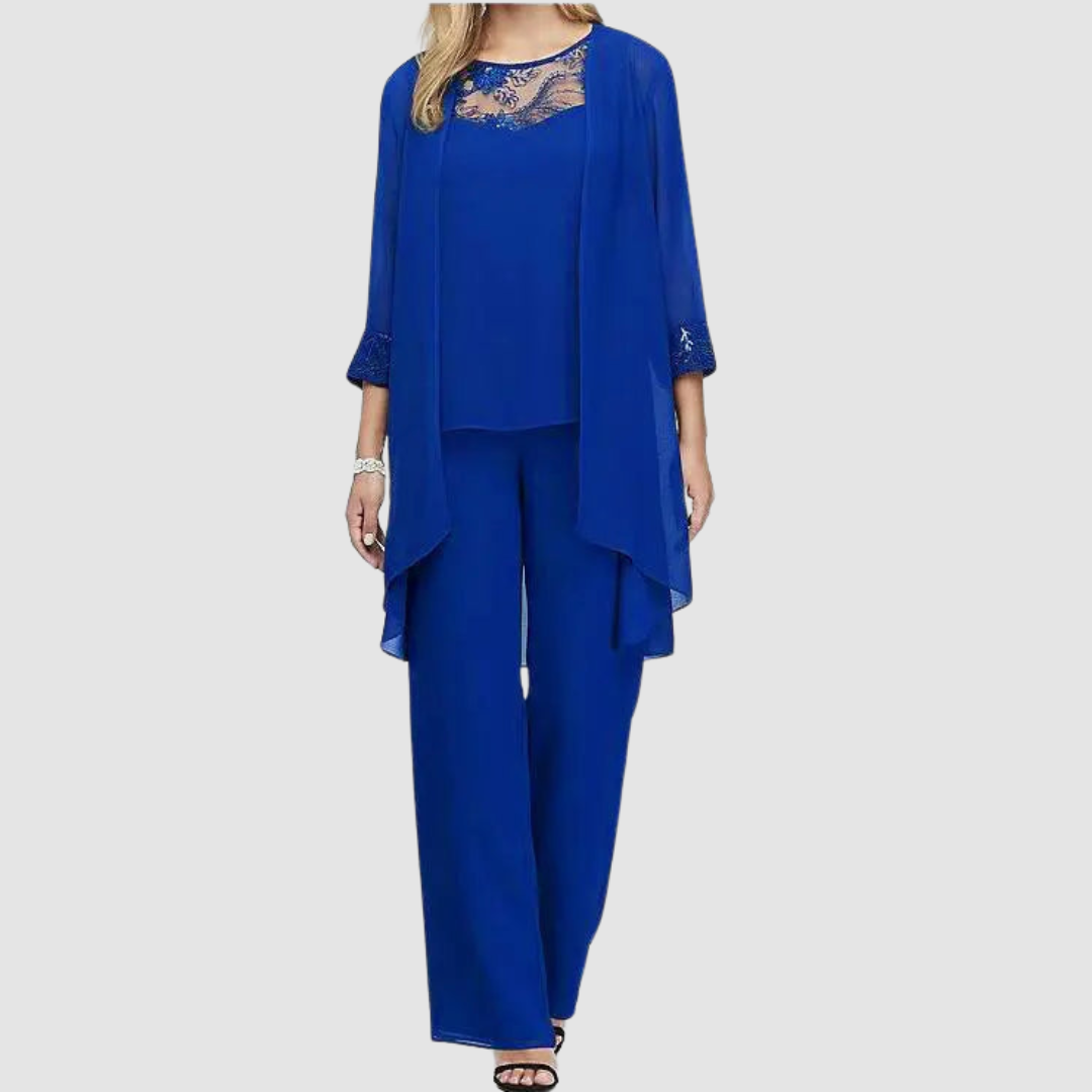 Iva | Women's Three-Piece Set, Lace-Detail Top, Jacket and Trousers for Weddings