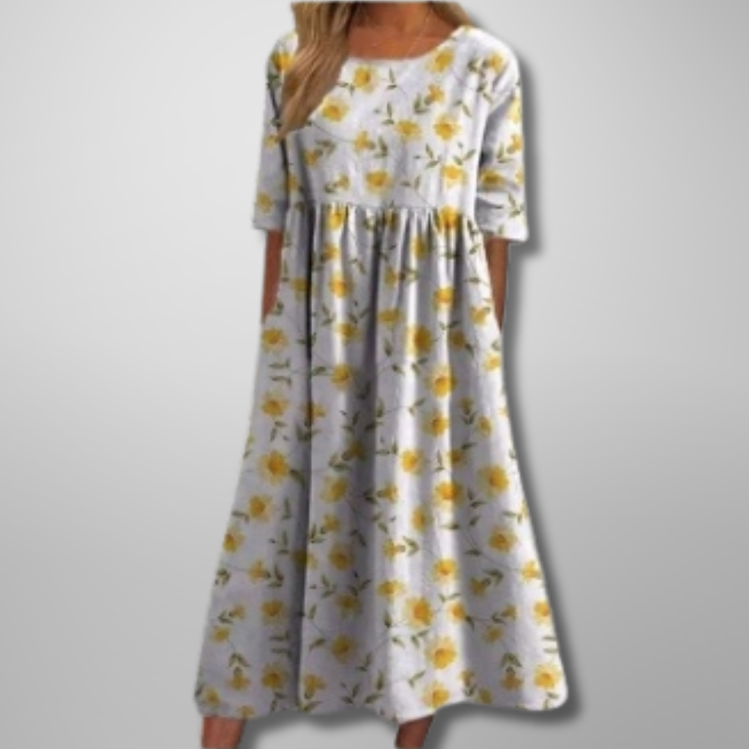 Gail | Women's Relaxed Floral Midi Dress, Lightweight Flowy Day Dress for Brunch