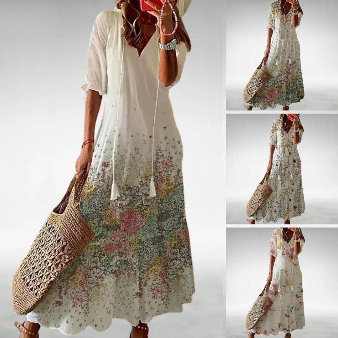 Latasha | Women's Floral Ankle-Length Maxi Dress, V-Neck Lightweight Summer Dress