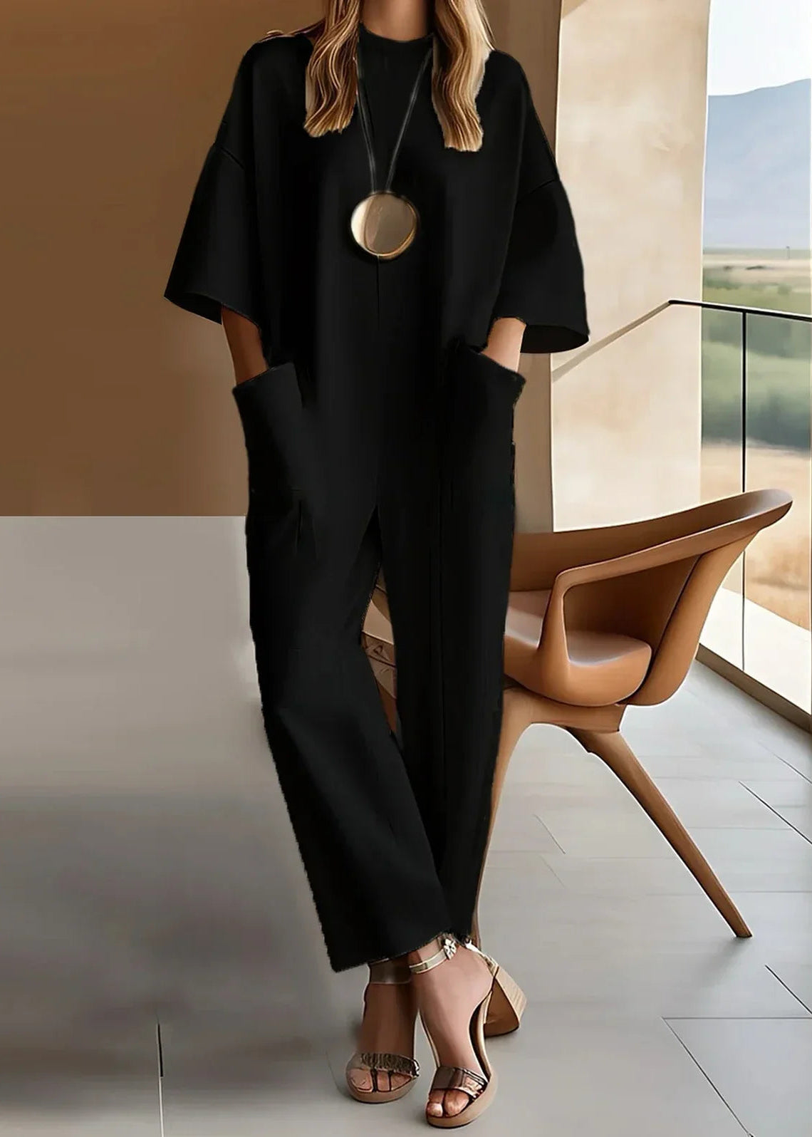 Emmy | Women's Short Sleeve Jumpsuit, Relaxed Straight-Leg Jumpsuit for Work