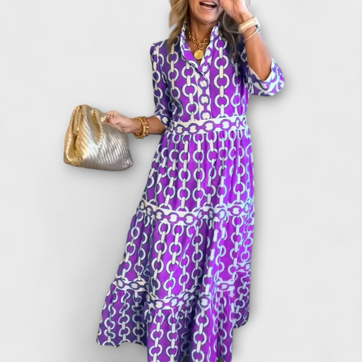 Marigold | Women's Relaxed Fit Maxi Dress, 3/4 Sleeve V-Neck Day Dress with Pockets