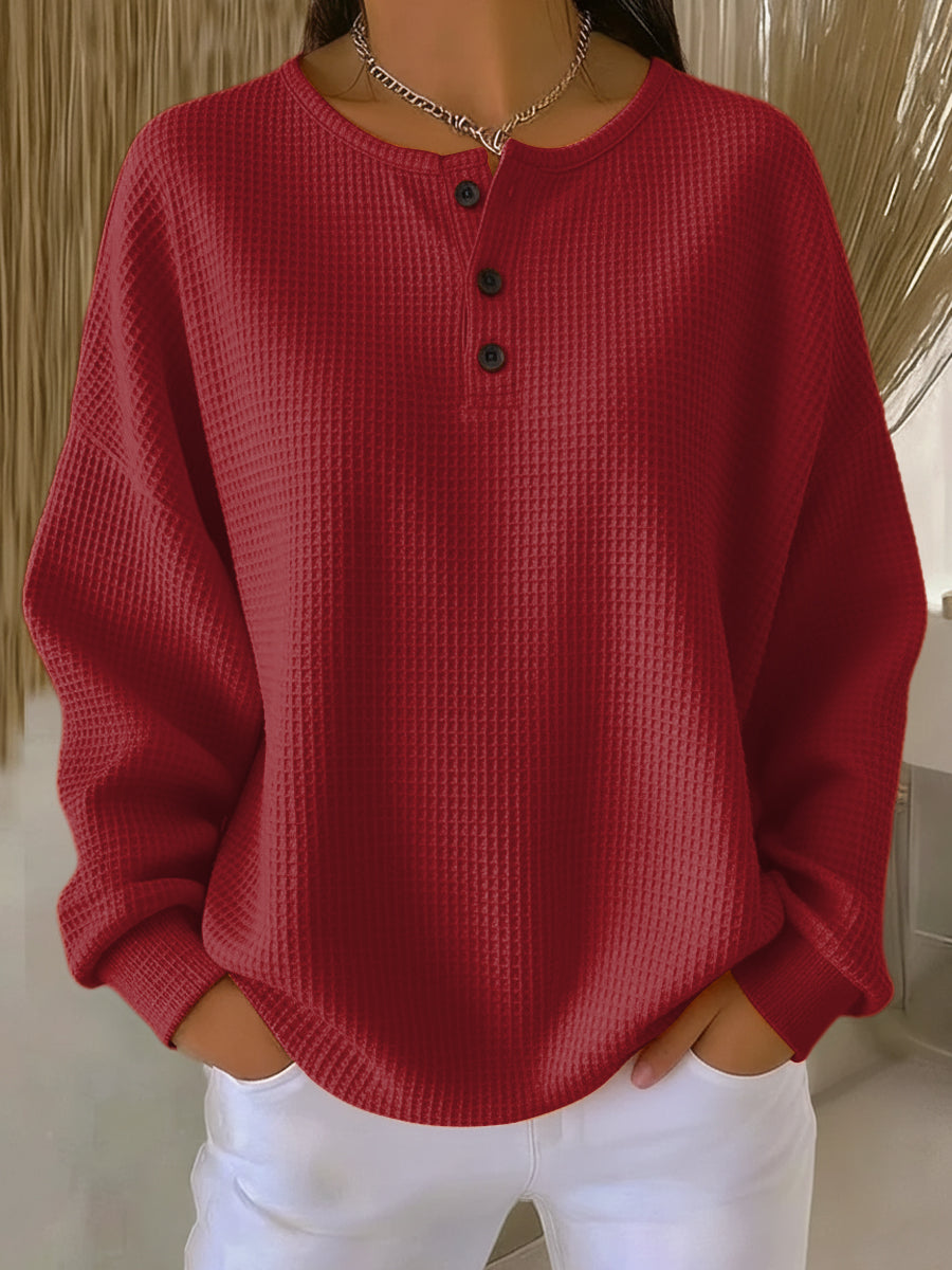 Selena | Women's Crew Neck Pullover Sweater, Soft Ribbed Side Button Knit