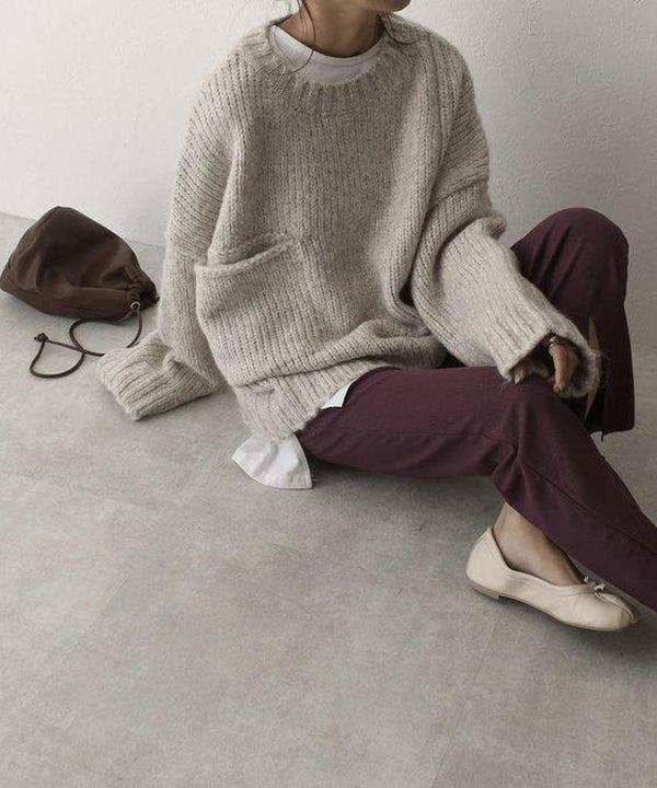 NATHALIA | Women's Chunky Knit Sweater, Relaxed Fit Front Pocket Sweater