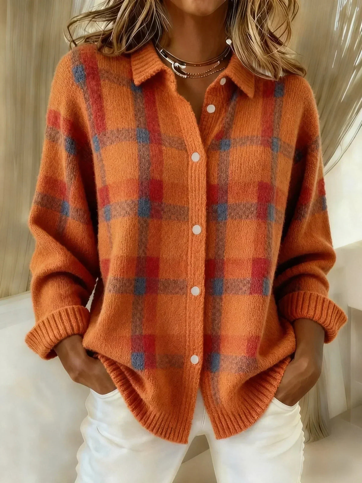 Danique | Women's Retro Plaid Acrylic Blend Sweater, Warm Knit Winter Sweater
