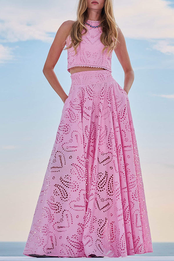 Larissa | Women's Two-Piece Skirt Set, Embroidered Crop Top and High-Waist Maxi Skirt