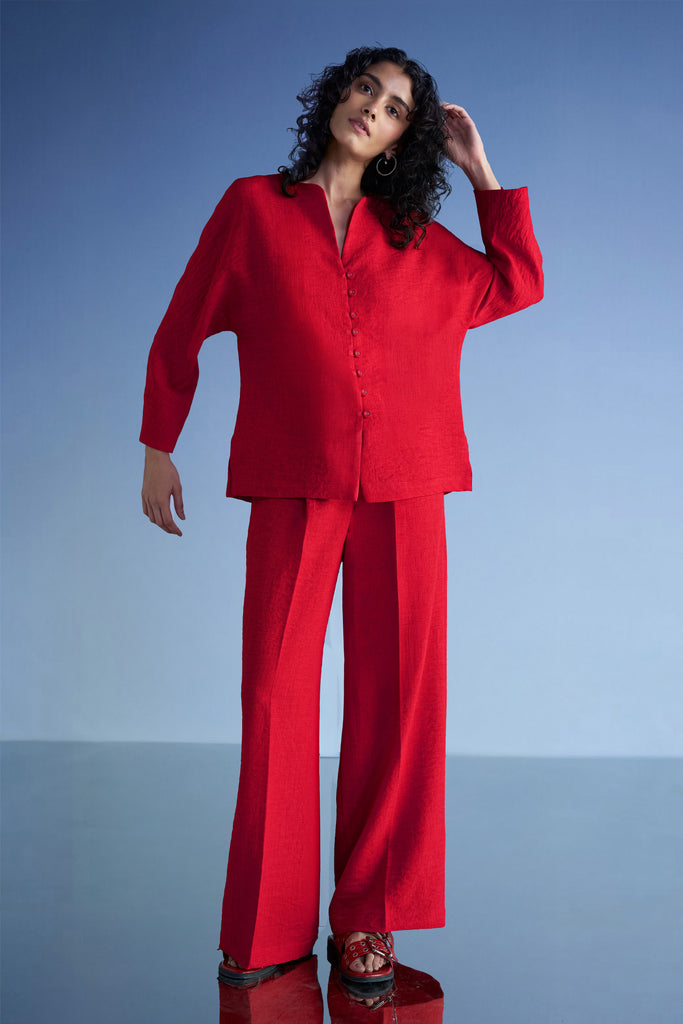 Women's Linen Co-ord Set – Buttoned Shirt & Wide-Leg Pants