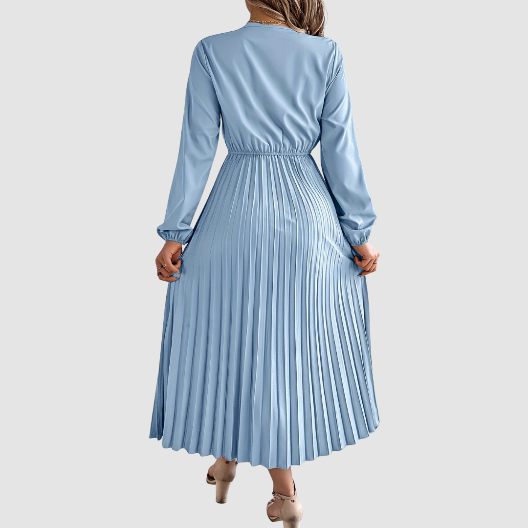 Rosalind Quinn | Women's Lace Trim V-Neck A-Line Dress, Long Sleeve Fall Dress