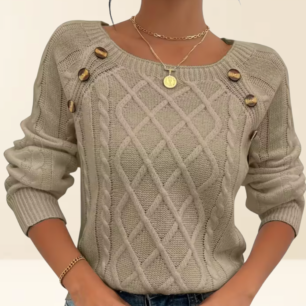Mea | Women's Button Shoulder Sweater, Warm Lightweight Breathable Knit