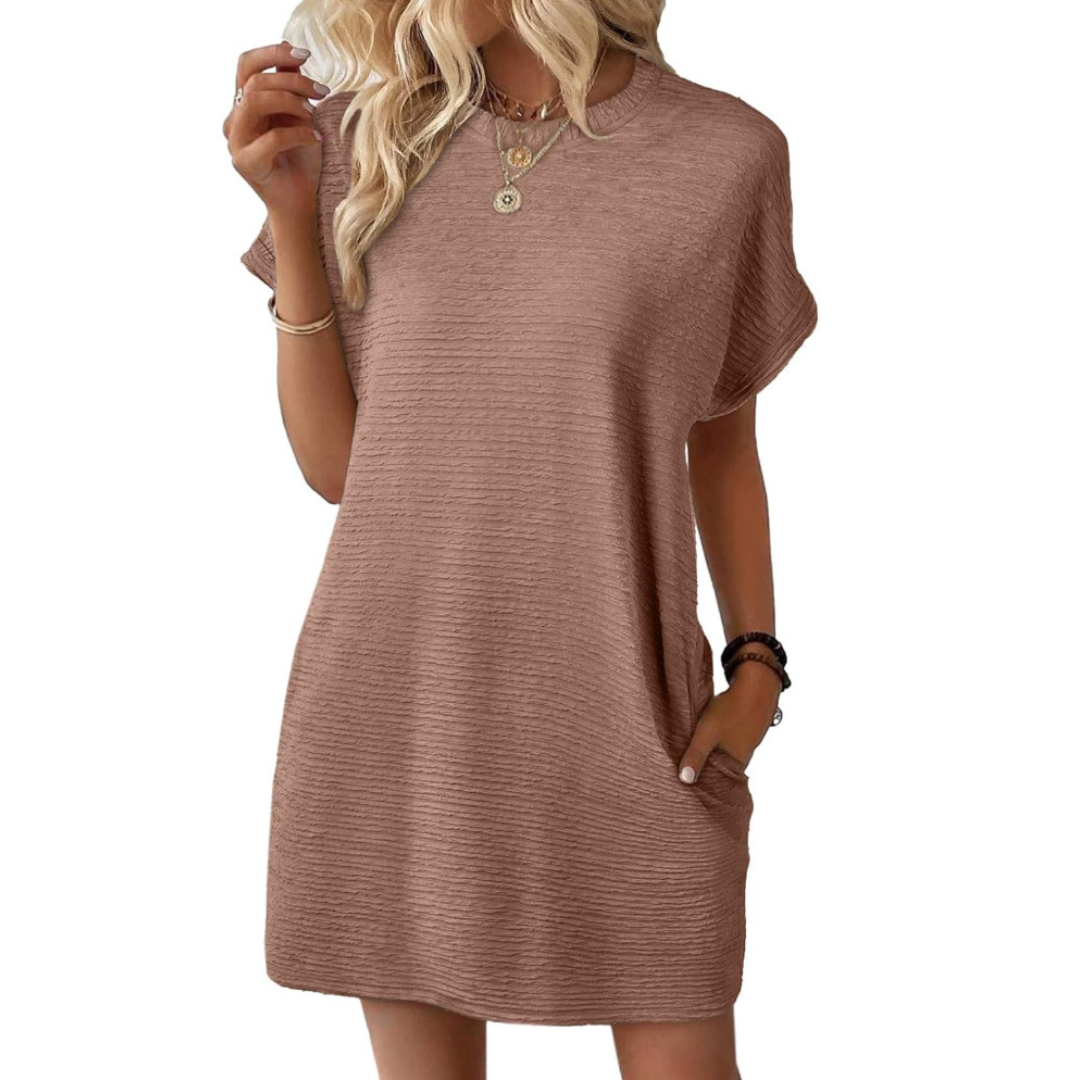 EVASHA | Women's Minimalist Round Neck Summer Dress, Lightweight Casual Day Dress