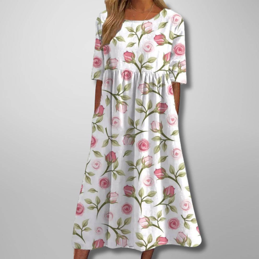 Gail | Women's Relaxed Floral Midi Dress, Lightweight Flowy Day Dress for Brunch
