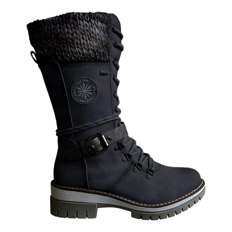 Reagan | Women's Calf-High Winter Boots, Weather-Resistant Buckle Boots with Knit Trim
