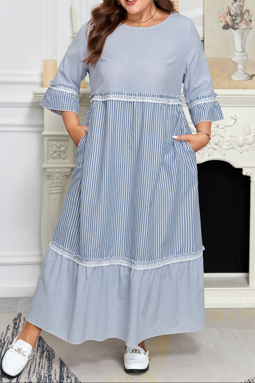 Skyline | Women's Striped Cotton Blend Maxi Dress, Plus Size Relaxed Fit Dress