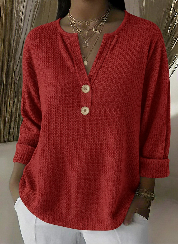 Giselle | Women's Textured Button Neck Sweater, Relaxed Fit Everyday Knit